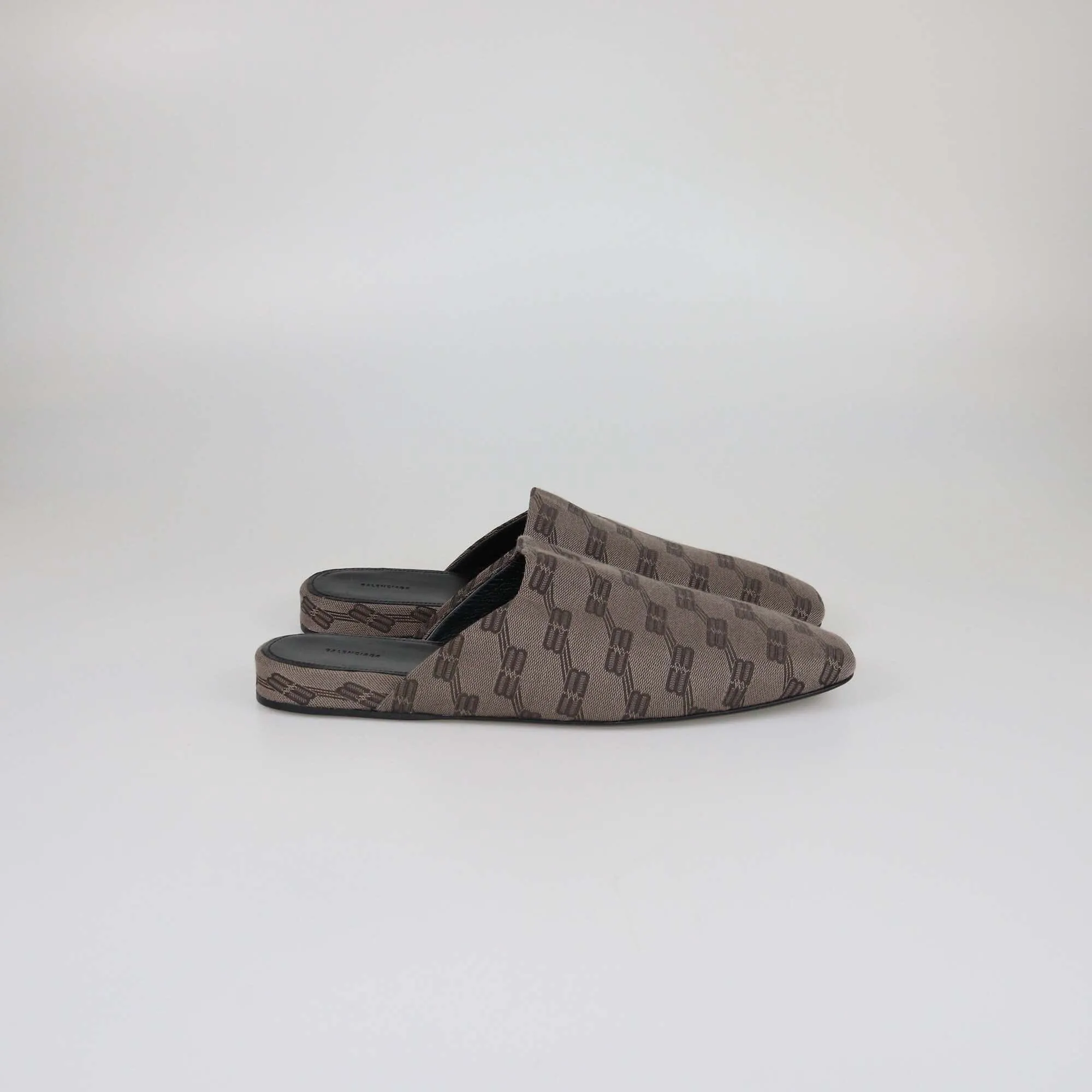 Balenciaga Dark Mink Grey/Brown Monogram Jacquard Cosy Mules