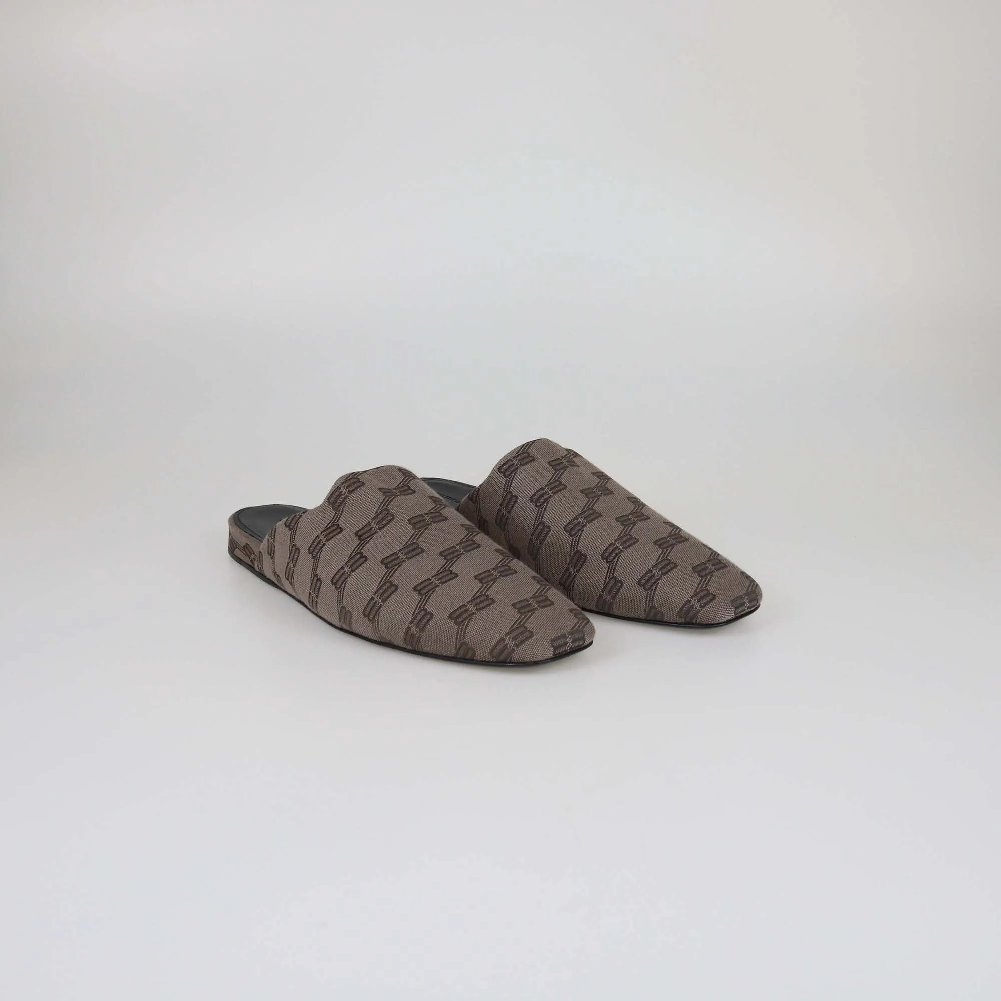 Balenciaga Dark Mink Grey/Brown Monogram Jacquard Cosy Mules