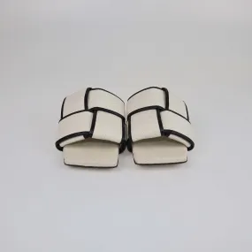 Bottega Veneta Beige/Black Woven Flat Slides