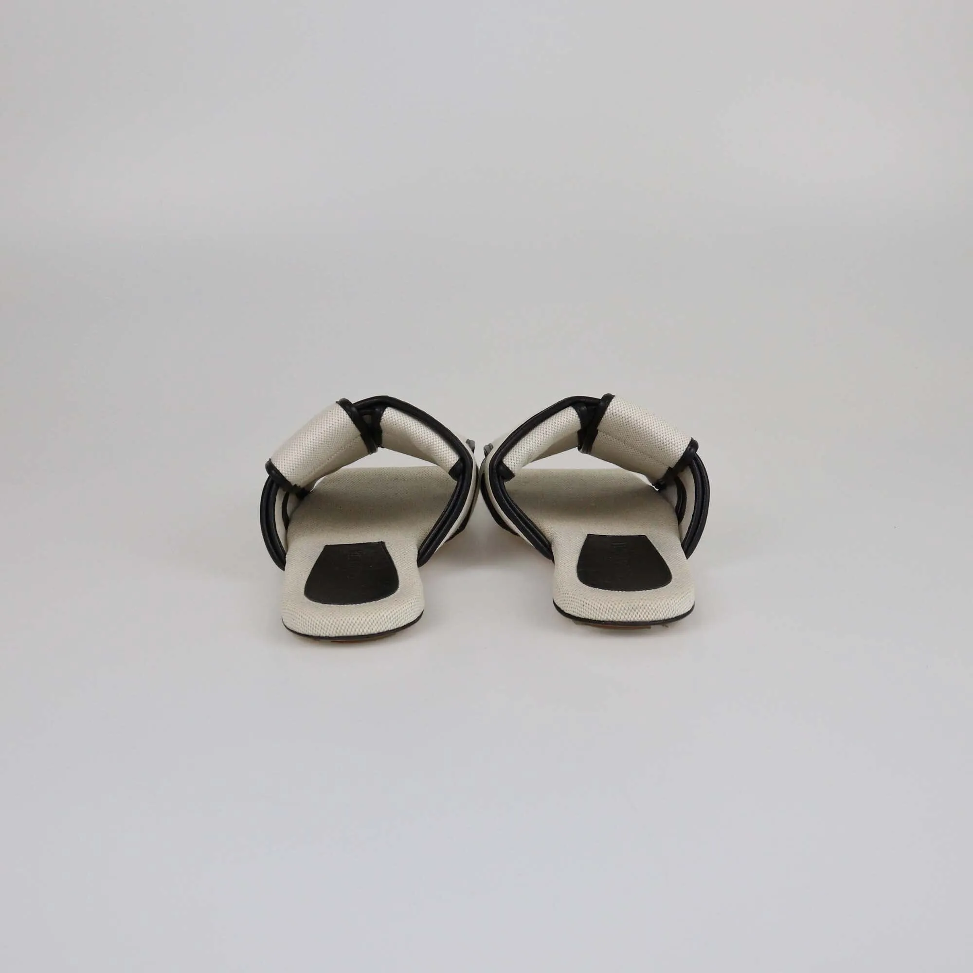 Bottega Veneta Beige/Black Woven Flat Slides
