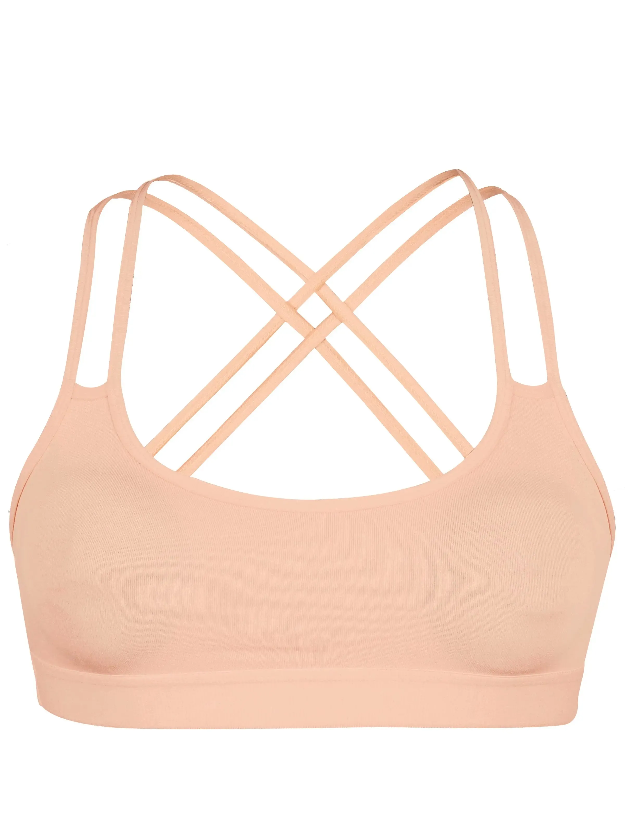 Criss Cross Back Skin Sports Bra - Full Coverage, Cotton, Removable Padding & Supportive Elastic Underband