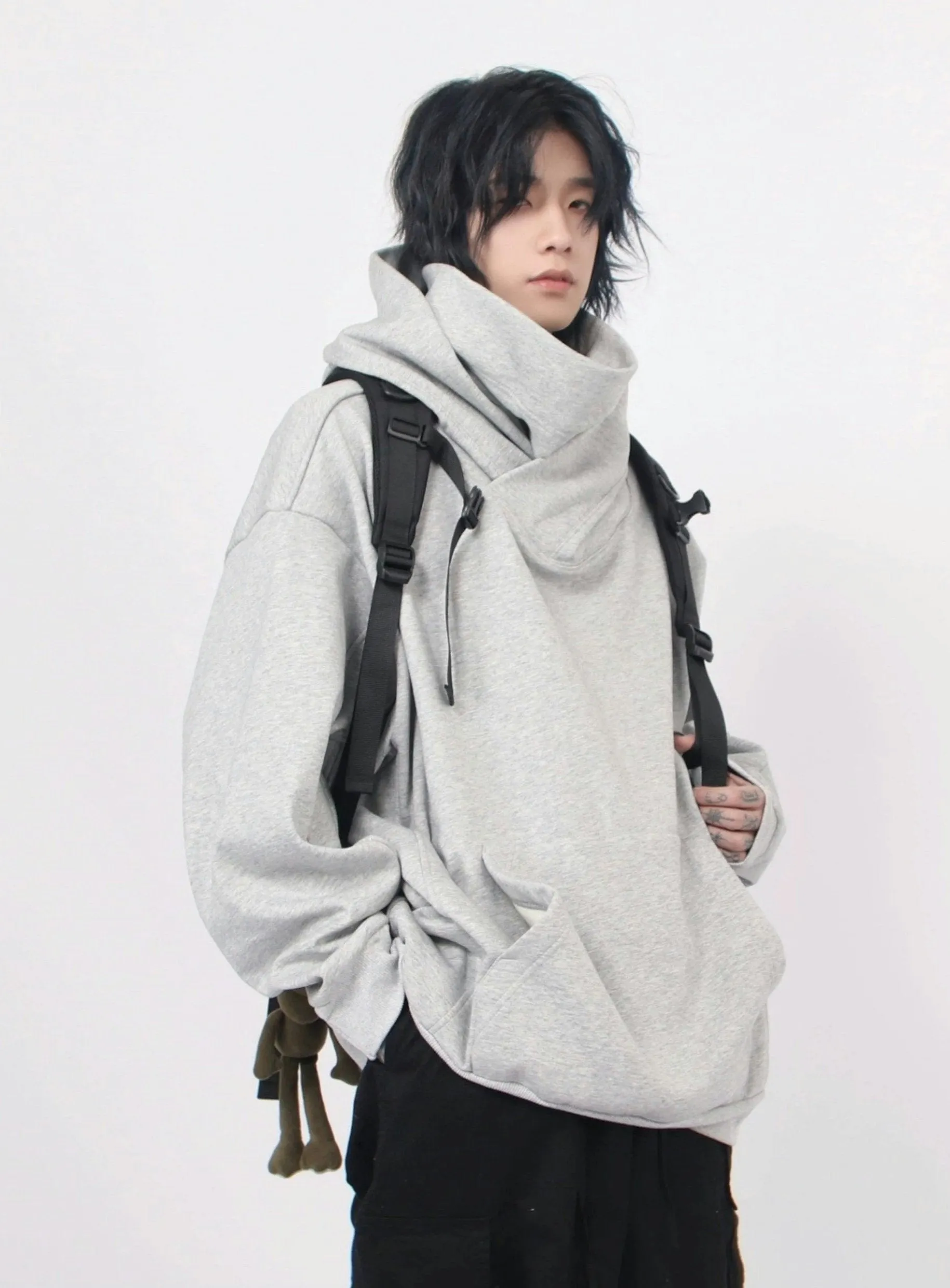 Oversized Heathered Cowl Neck Sweater