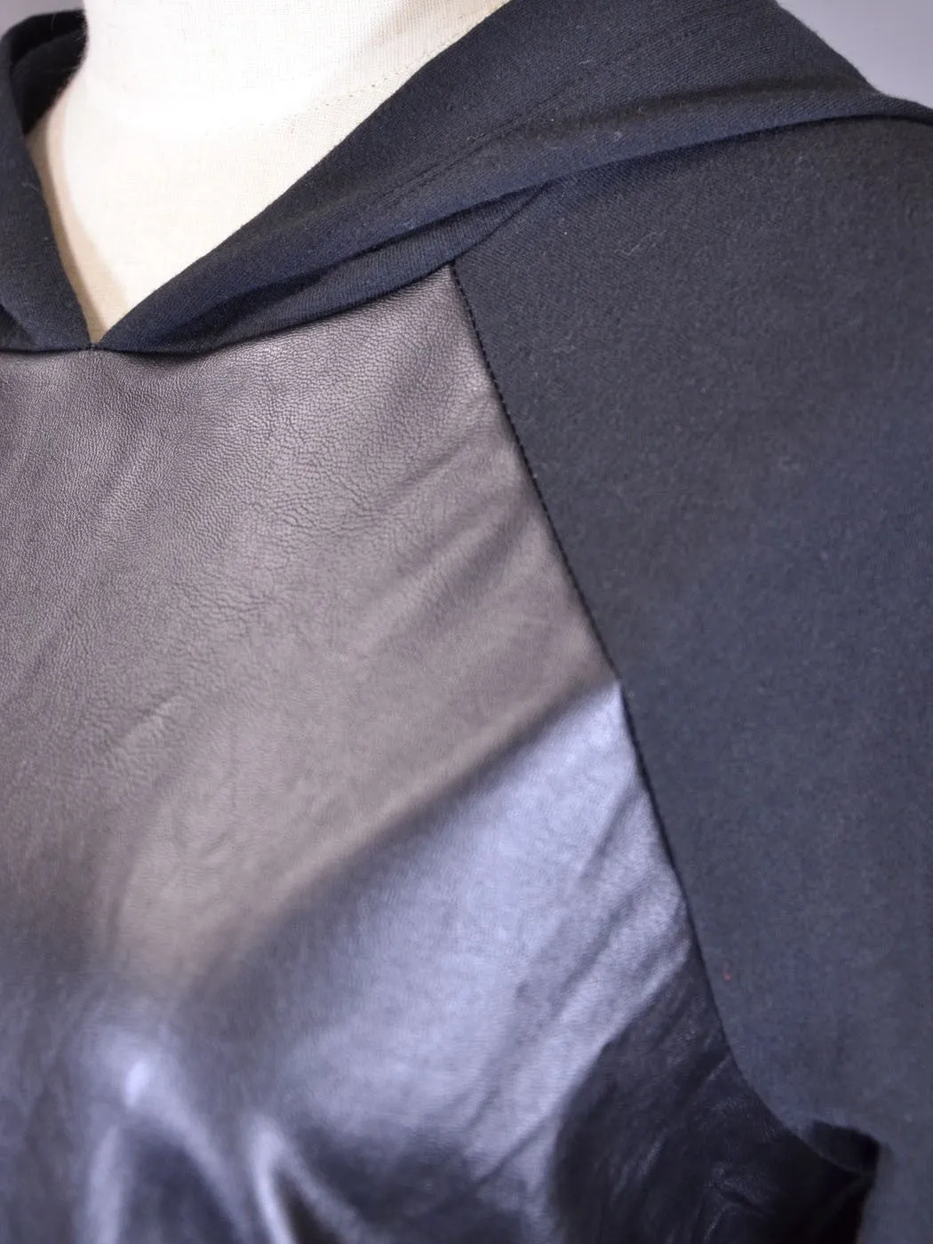 Tresics Brand Black Faux Leather Front and Elbow Patches Sweatshirt