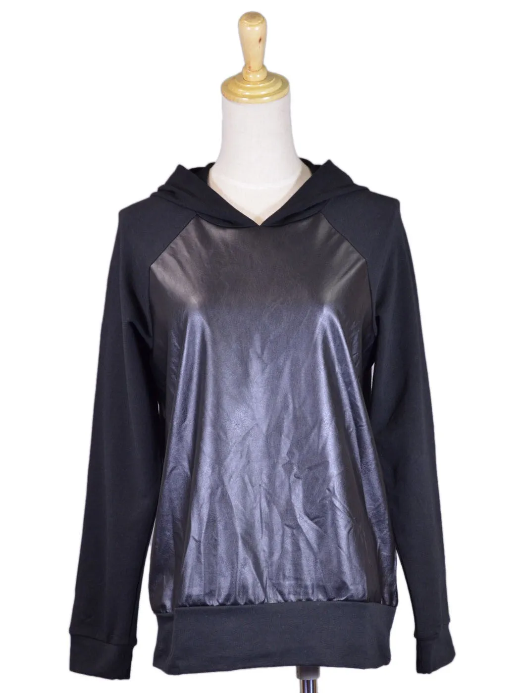 Tresics Brand Black Faux Leather Front and Elbow Patches Sweatshirt